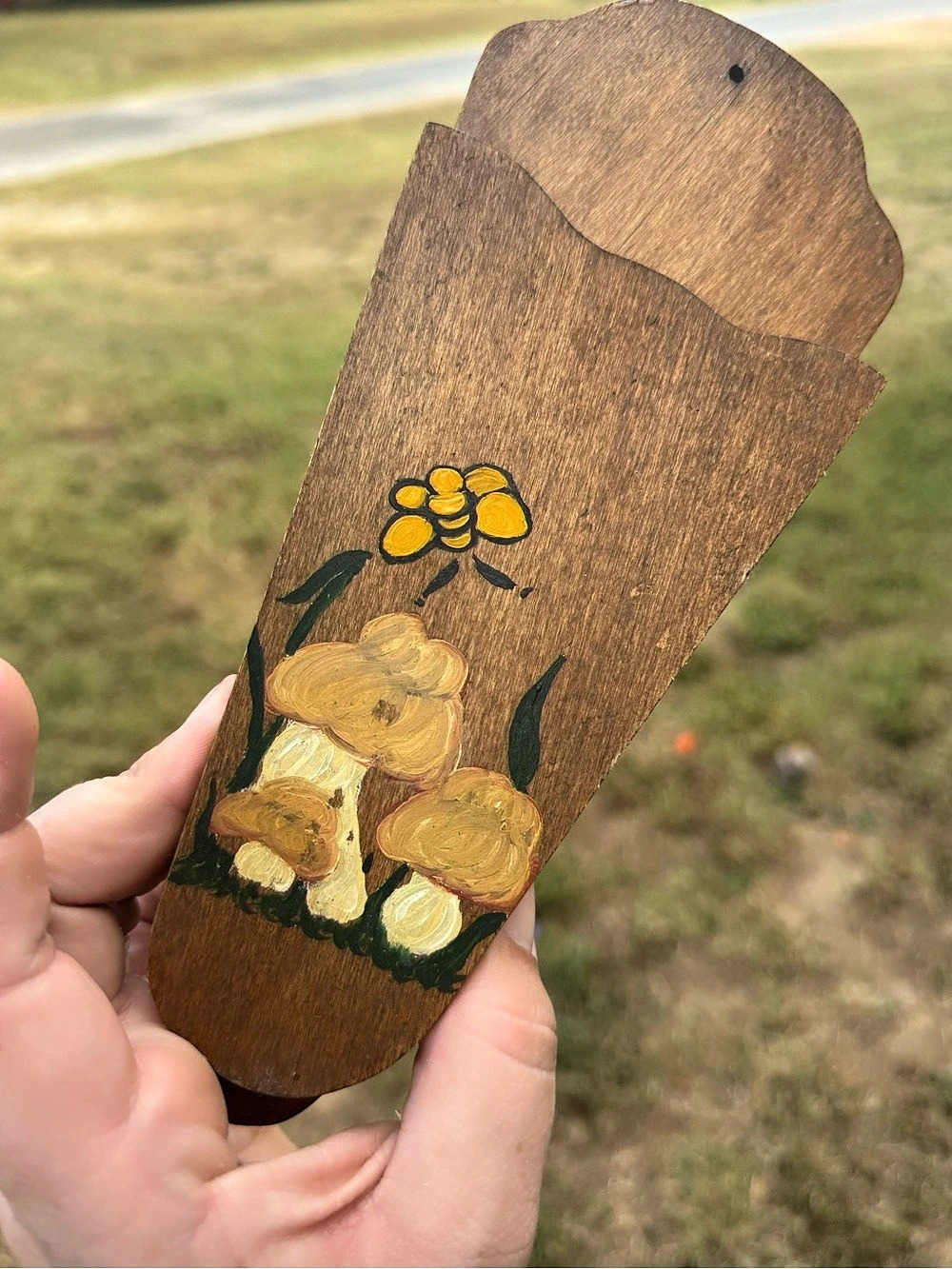 Vintage Hand-Painted mushroom Wooden wall pocket